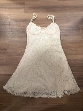Unif cream/white Lace Slip Dress with Bow mini dress